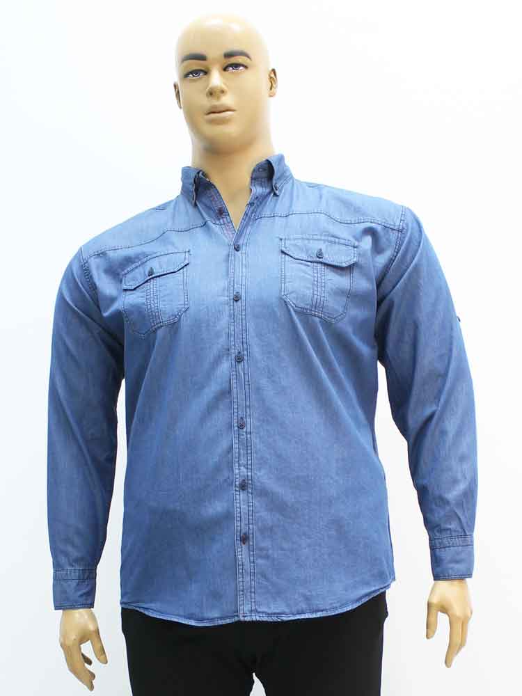 Сорочка (рубашка) мужская джинсовая  стрейчевая большого размера. Магазин «Большой Папа», Луганск.